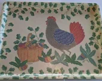 Vintage Serving Tray RoosterCamaieu Mikasa Creation by Alpac France Easter Basket Sylvia Hetreau 1970s