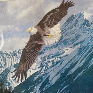 DIY Vintage Wings Over Winter American Eagle Crewel Hand Embroidery Wool KIT, Simplicity Stitchery, 18 x 14 SEALED Snowy Mountain, 5027