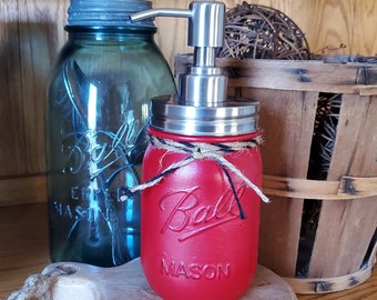 Pint Mason Jar Soap Dispenser~Lotion Dispenser~Red Decor~Rustic Country Decor~Vintage Urban Farmhouse~Christmas Gift~Housewarming Gift