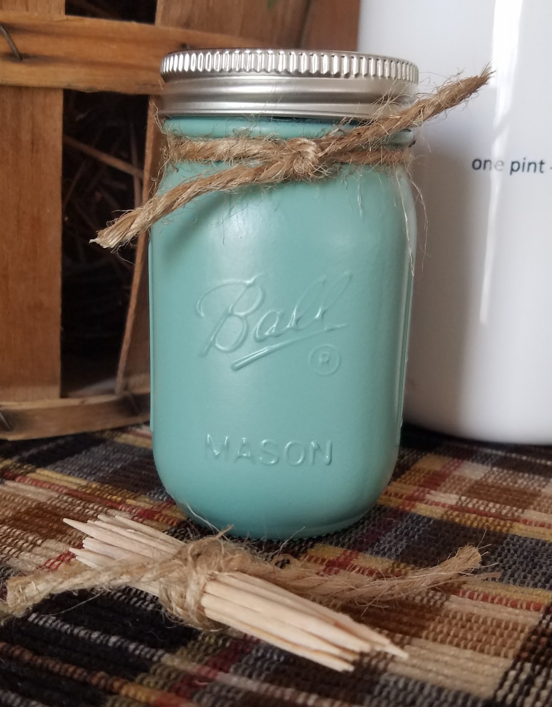 Mason Jar Toothpick Holder Dispenser, Small Storage Jar, Urban Farmhouse Jar, Country, Vintage