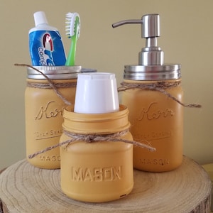 Mason Jar Urban Rustic Farmhouse Bathroom Toothbrush Holder~Soap/Lotion Dispenser~Cup Holder Set, Country, Vintage Decor