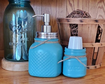Hoosier Style Jar Soap Dispenser and Cup Holder Set~~Rustic Country Chalk Paint Decor~Vintage Urban Farmhouse Decor Housewarming Gift