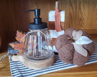 Fall Harvest Halloween Glass Pumpkin Jar Soap Lotion Dispenser Fall Décor Farmhouse Harvest Halloween Décor