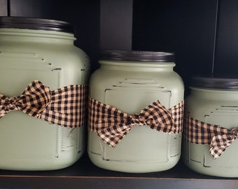 Jar Canister Set, 3 piece Canister Set Urban Farmhouse Vintage Cracker Jar Canister Set  Country Farmhouse Kitchen Storage Urban Décor