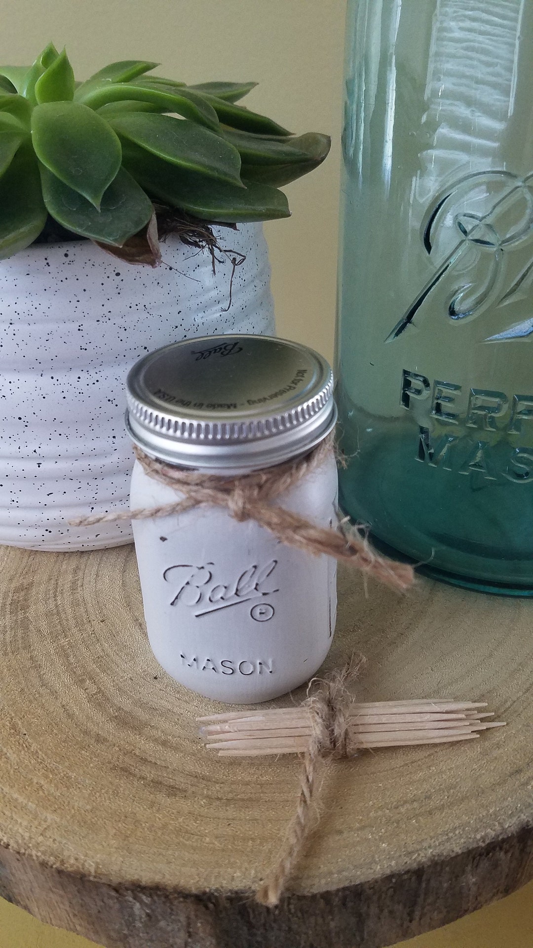 Mason Jar Toothpick Holder Dispenser, Small Storage Jar, Urban Farmhouse Jar, Country, Vintage