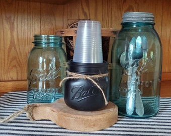 Mason Jar Dixie Cup Holder, Pint Jar Cup Holder, 7 oz Cups~Urban Farmhouse Cup Holder, Country Bathroom Decor, Chalk Paint Cup, Holder