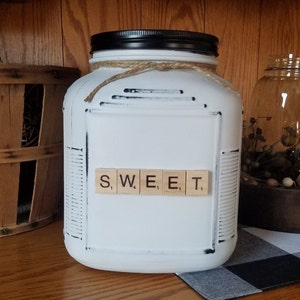 Tarro de barra de café, tarro de refrigerio de galletas, tarro de golosinas para mascotas, tarro de almacenamiento de cocina, bote de cocina, granja chic, decoración rústica moderna de granja