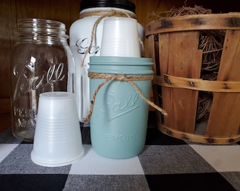 Mason Jar Dixie Cup Holder, Pint Jar Cup Holder, 5 oz Cups~Urban Farmhouse Cup Holder, Country Bathroom Decor, Chalk Paint Cup, Holder