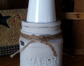 Mason Jar Dixie Cup Holder, 1/2 Pint Cup Holder, 3 oz Cups, Urban Farmhouse Cup Holder, Country Vintage Bathroom Decor, Chalk Paint