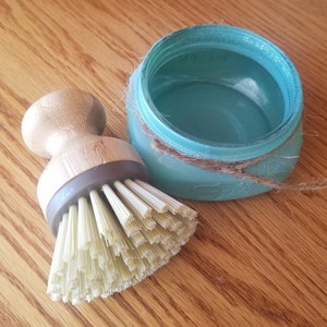 Mason Jar Scrubby Caddy,  Pot Scrubber Holder,  Urban Farmhouse Design, Country Vintage Kitchen Decor, Wooden Eco Friendly Pot Scrubber