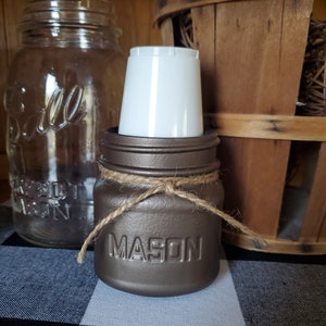 Mason Jar Dixie Cup Holder, 1/2 Pint Cup Holder, 3 oz Cups, Urban Farmhouse Cup Holder, Country Vintage Bathroom Decor, Chalk Paint image 3