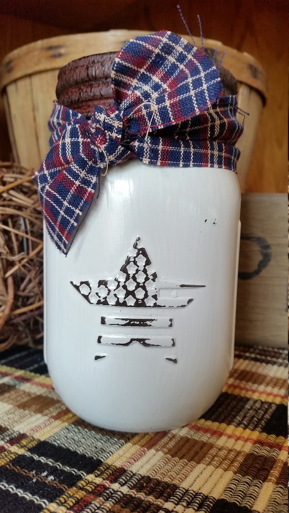 Mason Jar Americana Toothbrush Holder Flower Frog Pencil Etsy