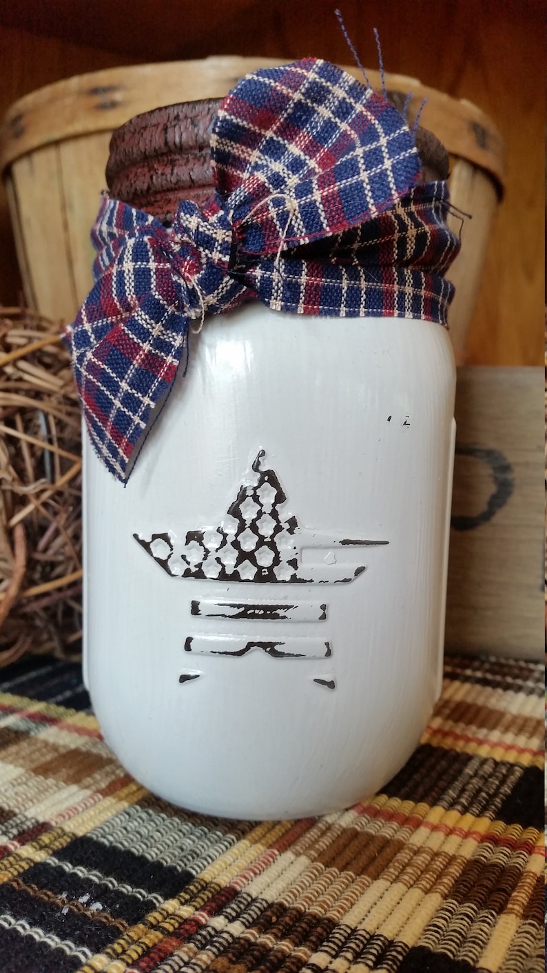Mason Jar Americana Toothbrush Holder Country Urban Farmhouse Rustic Decor Bathroom Decor Pencil Holder Makeup Brush Holder Flower Frog