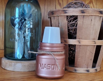 Mason Jar Dixie Cup Holder, 1/2 Pint Cup Holder, 3 oz Cups, Urban Farmhouse Cup Holder, Country Vintage Bathroom Decor, Chalk Paint