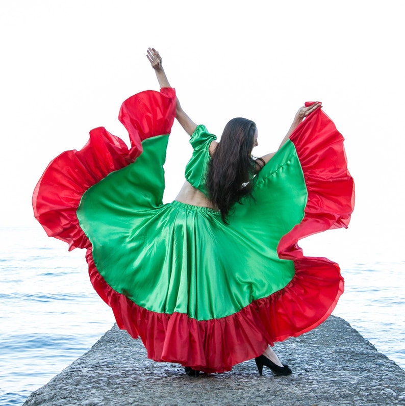 Gypsy dance skirt Kassandra green. Double circle Etsy