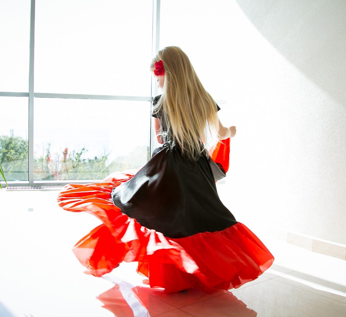 Gypsy Dance Skirt Little Gypsy Black and Red. Flamenco Skirt. Etsy