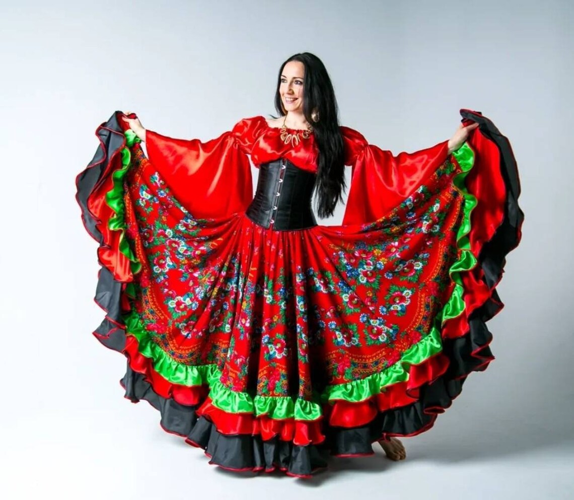 Gypsy dance skirt Russian Seasons. Flamenco skirt. Mexican Etsy