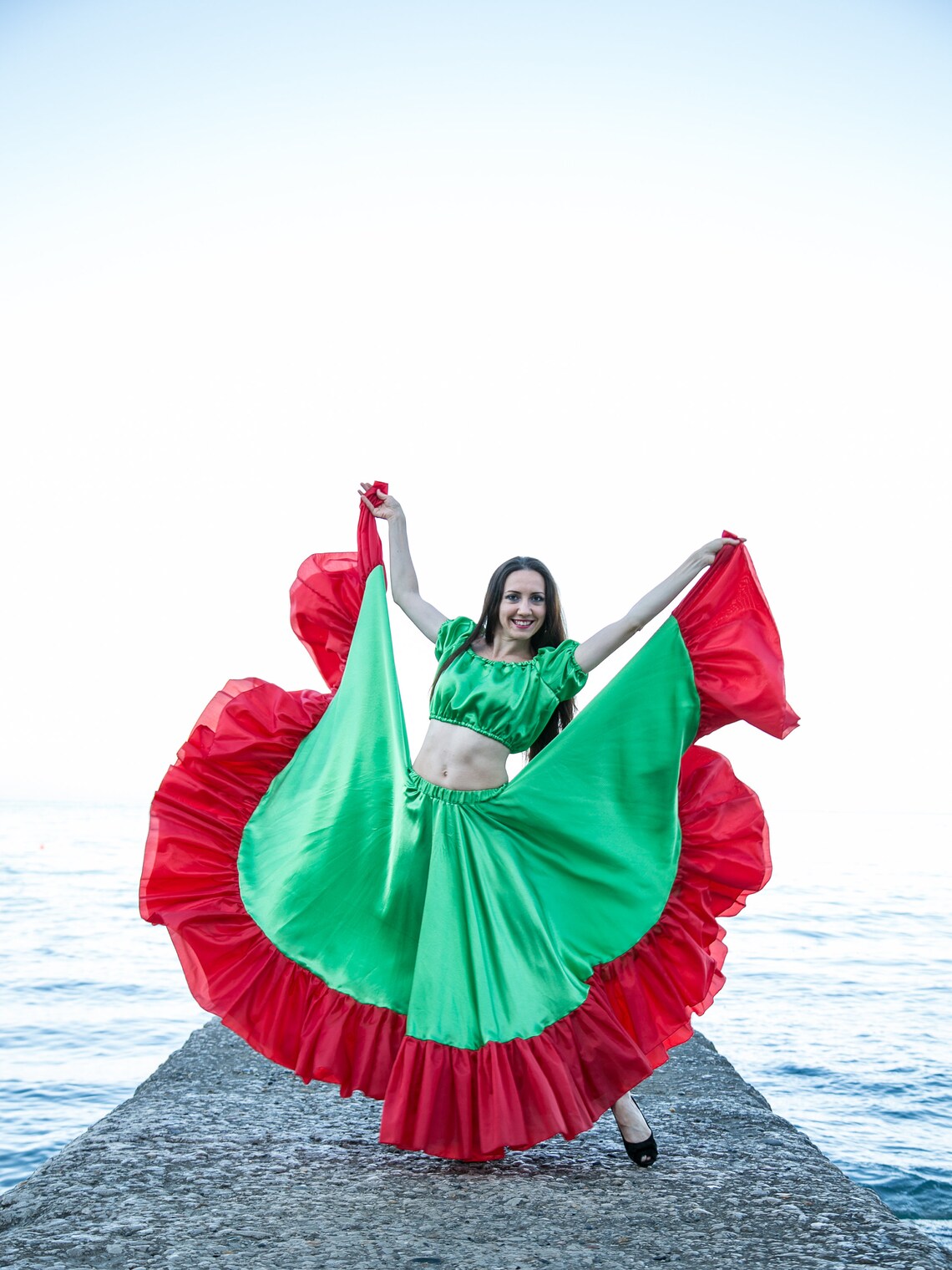 Gypsy dance skirt Kassandra green. Double circle Etsy