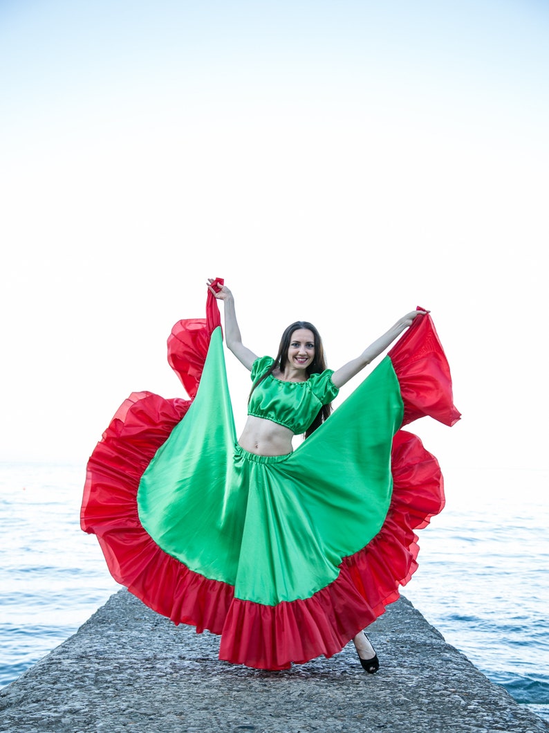 Gypsy dance skirt Kassandra green. Double circle Etsy