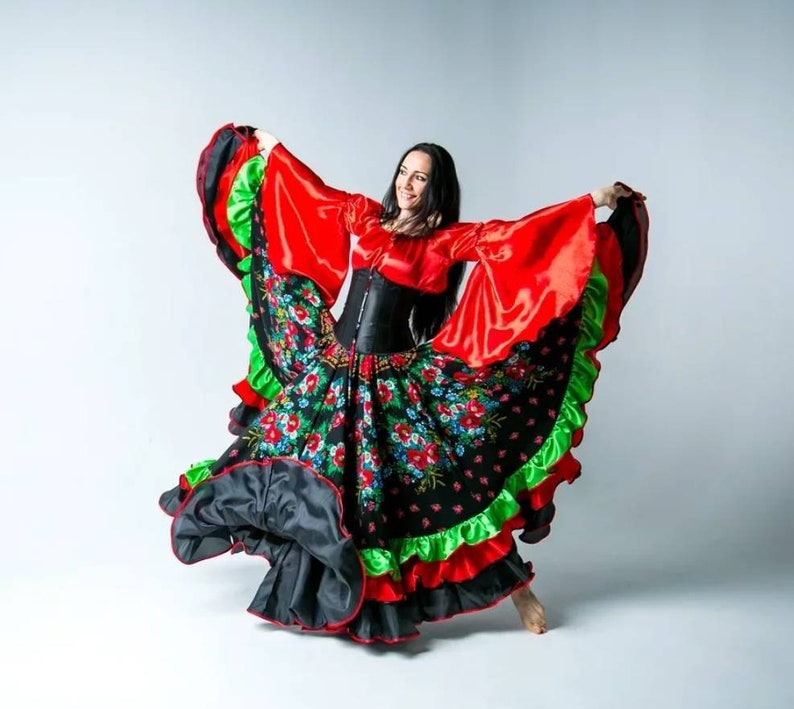 Gypsy dance skirt Russian summer. Flamenco skirt. Dance wear. Etsy