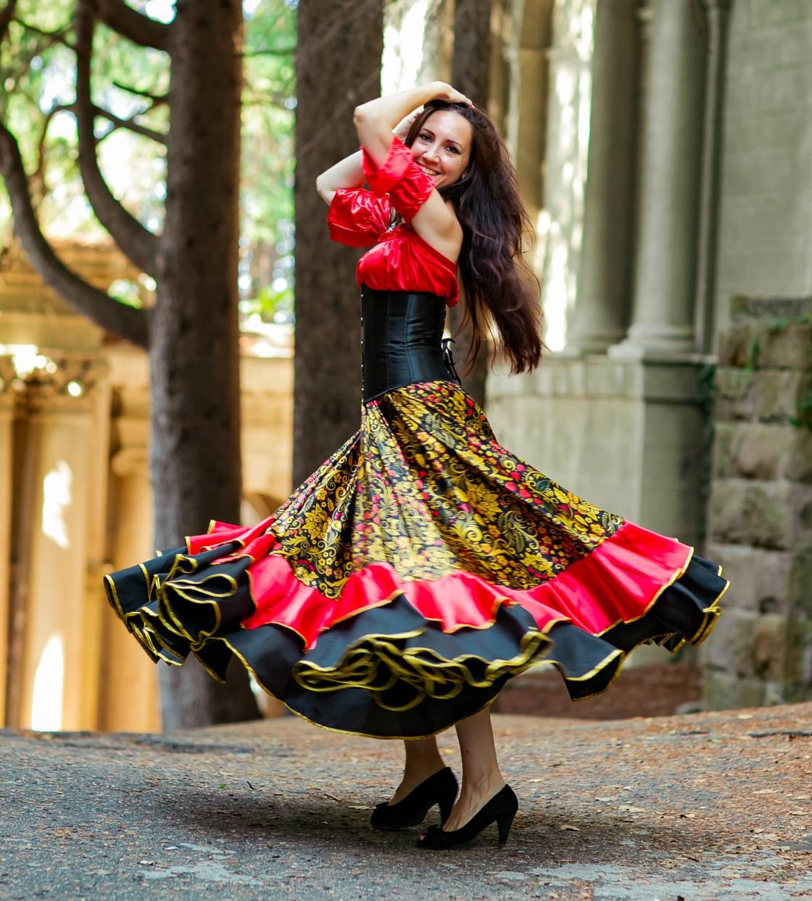 Gypsy dance skirt 'Russian Hohloma'. Flamenco skirt. Etsy