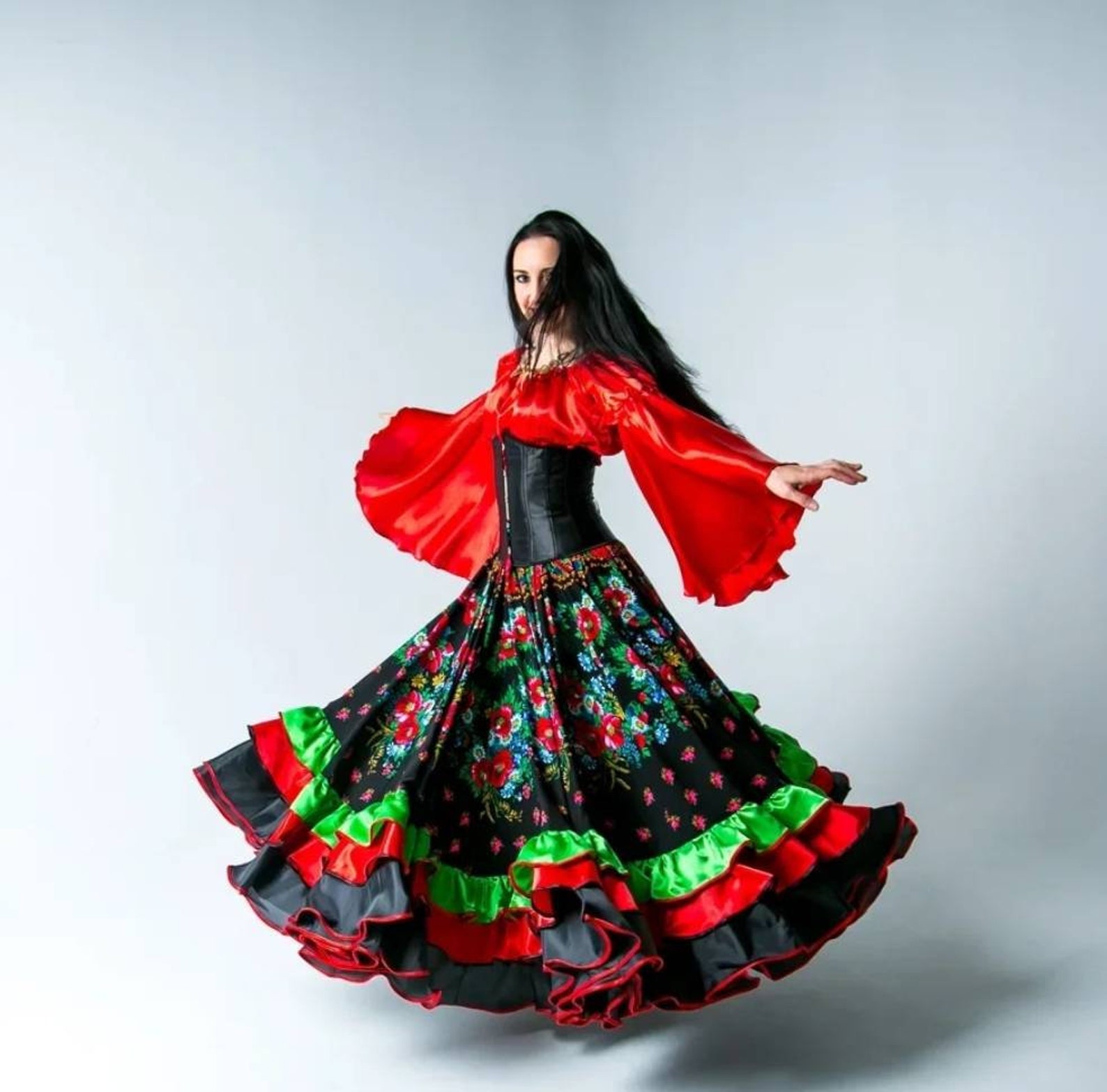 Gypsy dance skirt Russian summer. Flamenco skirt. Dance wear. Etsy