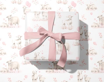 Baby Lamb and Sheep Wrapping Paper, 3 Sheets Baby Girl Gift Wrap, Baby Shower, Farm Wrapping Paper Sheets,