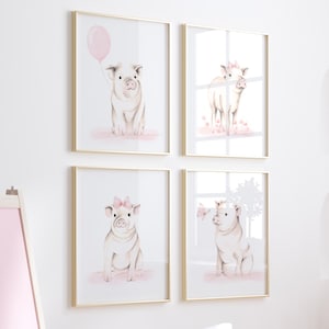 Pig Nursery Art Prints: Blush Farm Animal Sketches, Set of 4