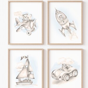 Kwekerijafdrukken, Boy Transportation Wall Art Set, Kids Vehicle Wall Decor, Rocket Nursery Print, Car Nursery Art, Kids Boat Print