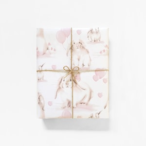 Baby Bunny Wrapping Paper, 5 Sheets, Blush Pink Bunny Wrapping Paper Sheets, Rabbit, Baby Girl Shower Gift Wrap, Girl Birthday Party,