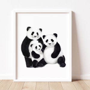 Panda Family Nursery Art: Black and White Baby Wall Decor