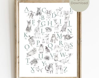 Alphabet Poster: Animal Sketches Kids ABC Print (Digital Download)