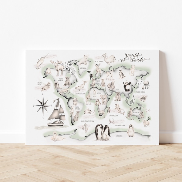 Baby World Map Canvas Etsy