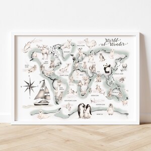 Weltkarte Kinderzimmer, Tier Karte Druck, Baby Geschenk Kunst, Baby Karte für Kinderzimmer, Entdecker Kinderzimmer Deko, Baby Wandkunst, grüne Tier Kinderzimmer Kunst