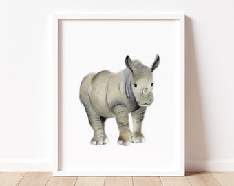Rhino kwekerij print, safari kinderkamer kunst, neushoorn print, baby dieren schilderen, baby muur decor, Rhino aquarel kunst, kinderkamer decor,