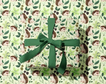 Hedgehog Floral Wrapping Paper: Kids Birthday, Baby Shower (5 Sheets)