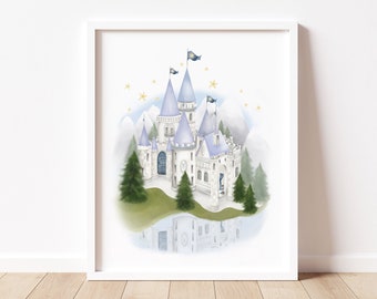 Prince Castle Nursery Art Print, Fairytale Baby Art, Princess Girl Room, Storybook Wall Art, Fairy Princess Castle Picture, Fantasy Nursery