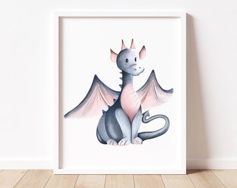 Dragon Art Print, Fantasy Nursery Print, Mythological Kids Artwork, Baby Dragon Nursery, Baby Boy Wall Decor, Storybook Nursery Picture,