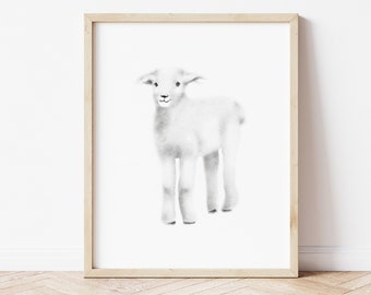 Lamb Nursery Art Print, Farmhouse Nursery, Baby Sheep Drawing, Lamb Sketch, Farm Nursery Decor, Baby Farmyard Animal Picture, Neutral Baby