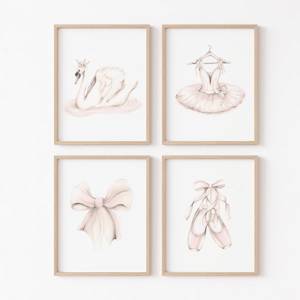 Ballet Artwork, Ballerina Set of 4 Prints for Girl, Little Girl Ballet Gift, Custom Name Ballet Art, Dance Sketch Prints, Ballet Drawing Art