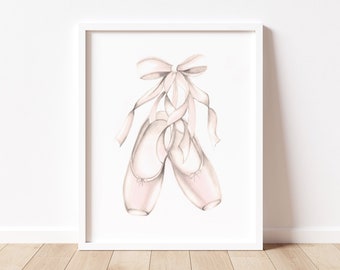Ballet Shoes Print, Personalized Girl Gift, Ballerina Picture Art, Ballet Shoe Art, Custom Name Dance Print, Baby Girl Nursery Decor