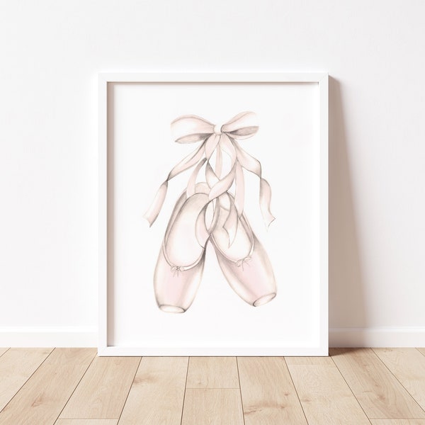 Ballet Shoes Print, Personalized Girl Gift, Ballerina Picture Art, Ballet Shoe Art, Custom Name Dance Print, Baby Girl Nursery Decor