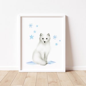 Arctic Fox Nursery Art, Baby Snow Fox Print, Neutral Baby Decor, Baby Animal Print, Grey Nursery Wall Decor, Scandi Baby Animal Prints,