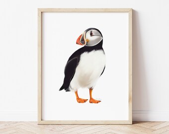 Puffin Art Print, Ocean Bird Nursery Print, Coastal Wall Decor, Baby Puffin Painting, Sea Bird Print, Nautical Nursery Art, Puffin Gift