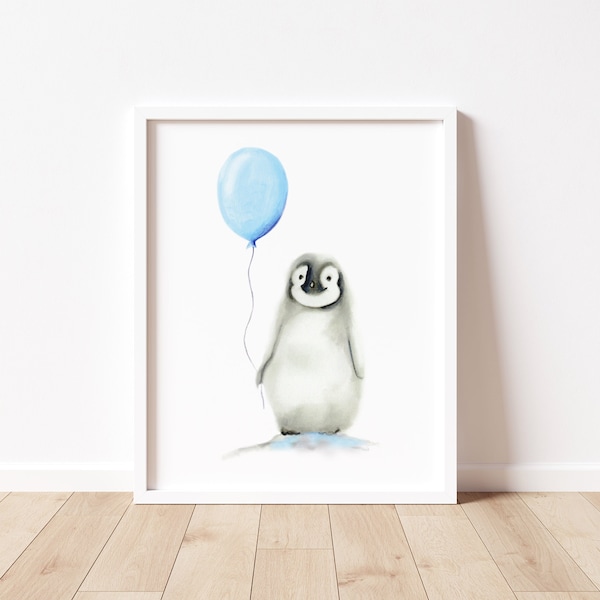 Penguin Balloon Print: Arctic Nursery Wall Art