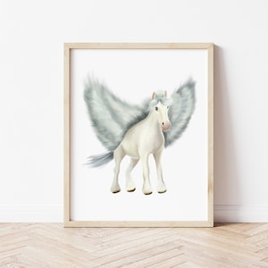 Baby Pegasus Nursery Art Print, Fantasy Horse Art, Kids Mythological Art, Winged Horse Print, Greek Mythology Kids Wall Decor,