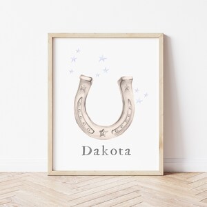 Horseshoe Print, Country Western Baby Wall Decor, Farmhouse Baby Art Print, Personalized Baby Boy Name Print, Wall Art, Horseshoe Sketch,