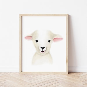 Lamb Nursery Art Print, Baby Animal Face, Farm Print, Lamb Sketch Portrait, Sheep Painting, Nursery Wall Art, Baby Lamb Art Print for Kids