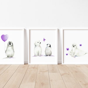 Arctic Animal Nursery Prints, Scandi Nursery Decor, Penguin Nursery, Polar Bear Print, Kids Room Decor, Scandinavian Nursery Art