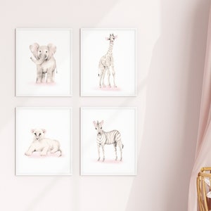 Blush Safari Animal Nursery Prints: Baby Girl Room Decor